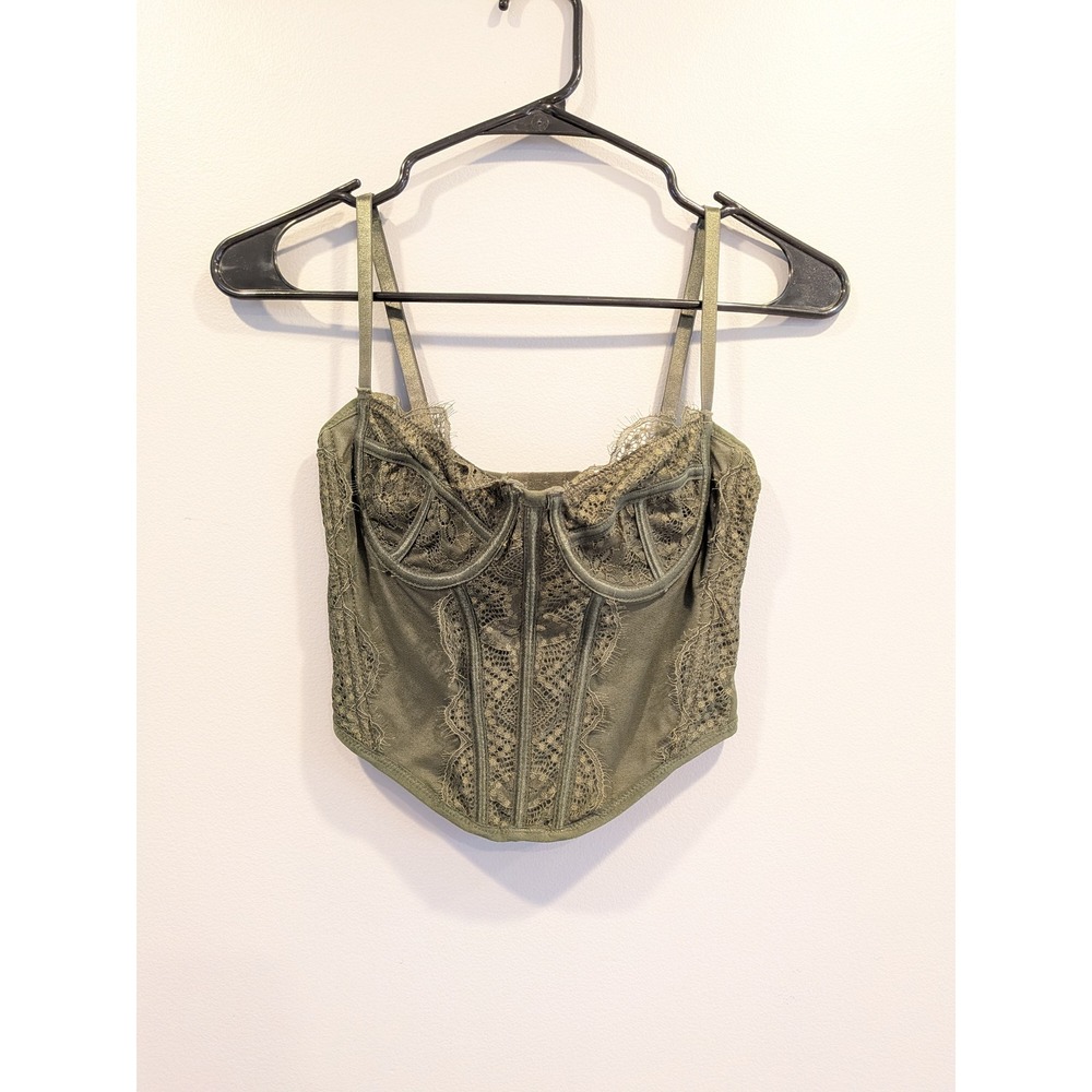 Ryan Destiny Olive Green Lace Corset bustier Cropped XS‎ Cottage core Fairycore